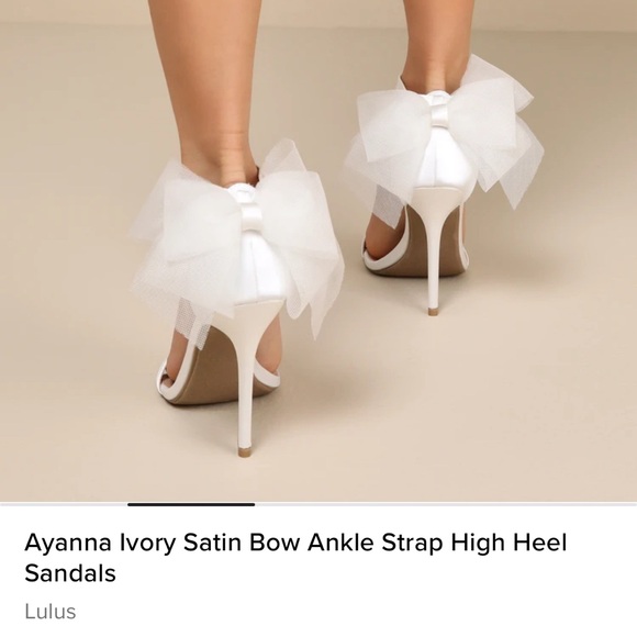 NEW Lulu's Ayanna Ivory Satin Bow Ankle Strap High Heel Sandals - Picture 4 of 5